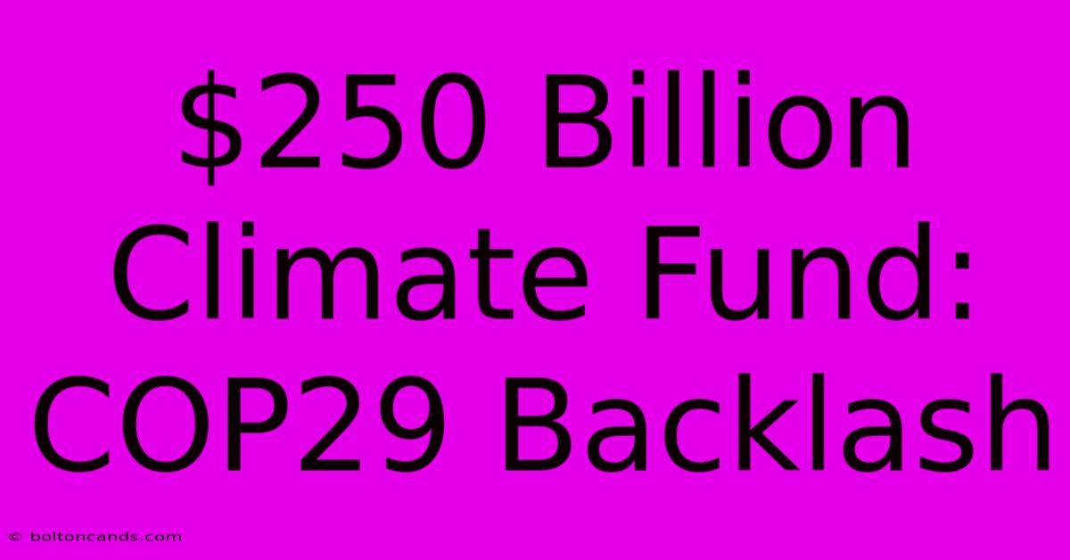 $250 Billion Climate Fund: COP29 Backlash