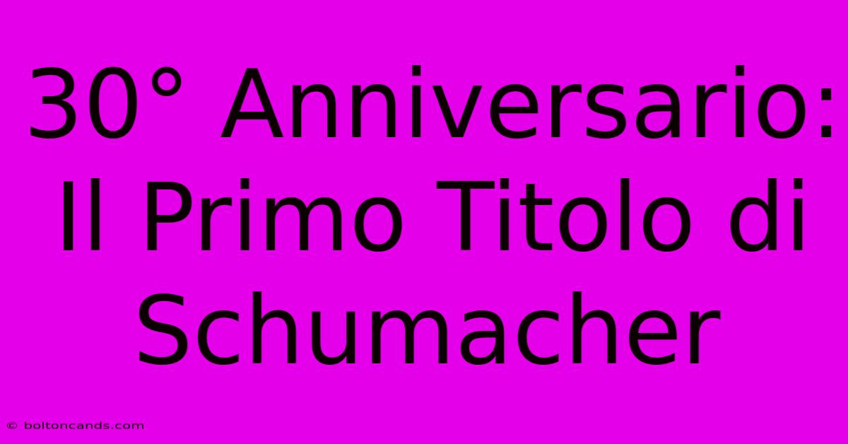 30° Anniversario: Il Primo Titolo Di Schumacher