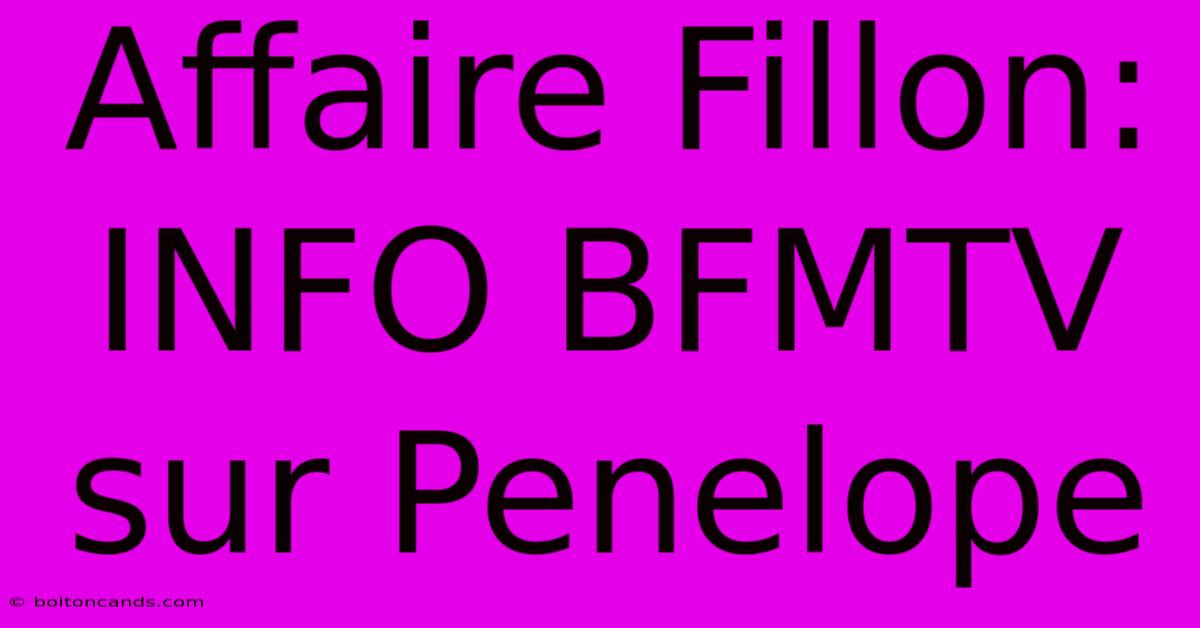 Affaire Fillon: INFO BFMTV Sur Penelope 