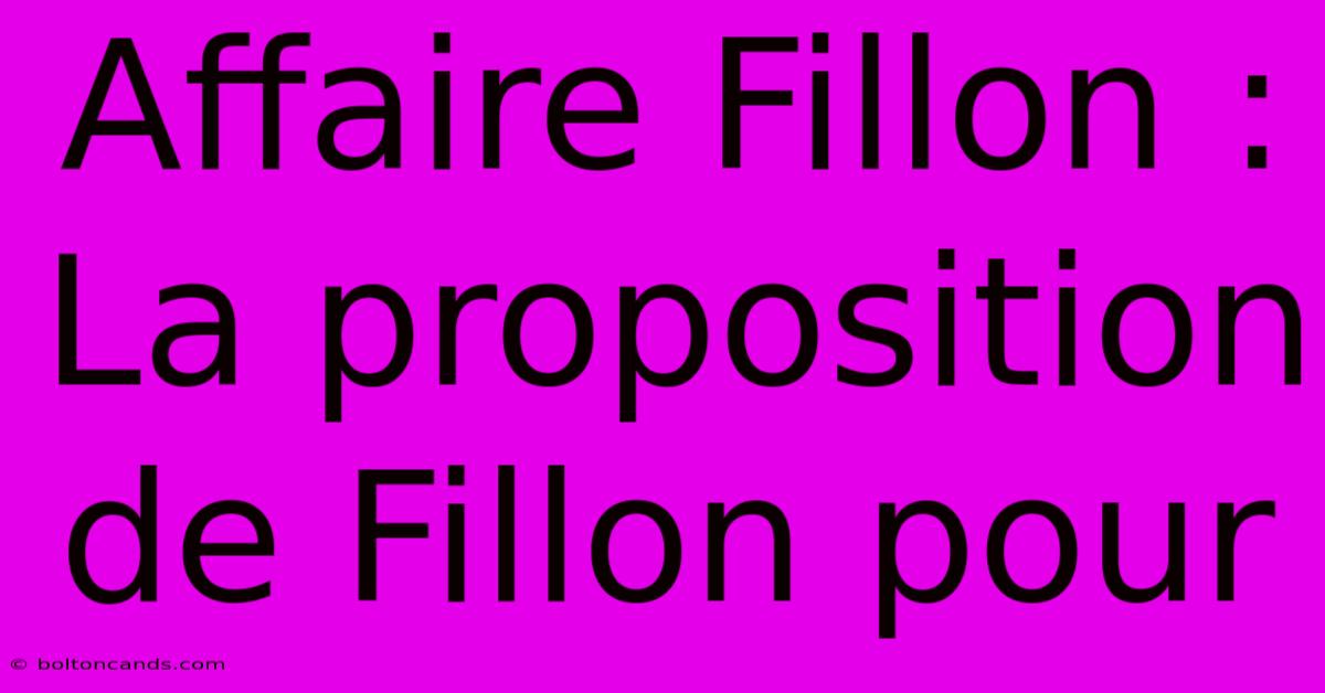 Affaire Fillon : La Proposition De Fillon Pour 