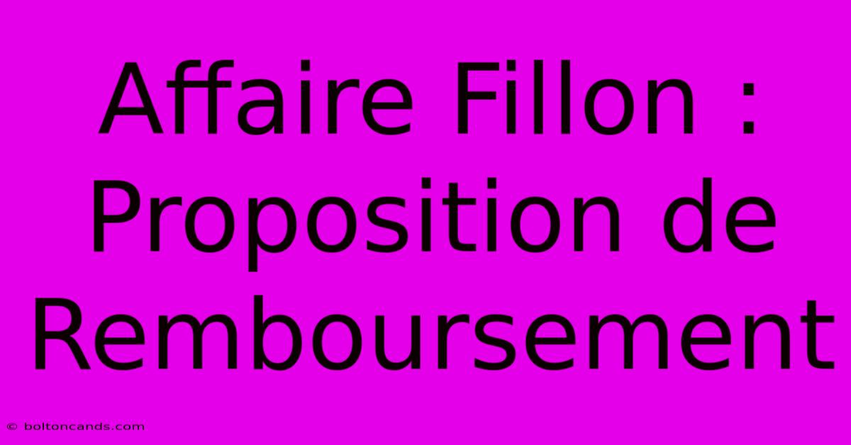 Affaire Fillon : Proposition De Remboursement 