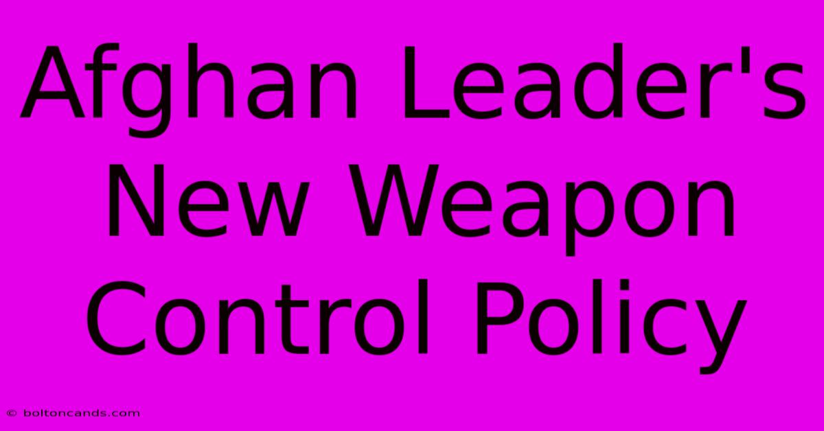 Afghan Leader's New Weapon Control Policy