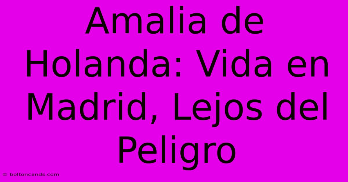 Amalia De Holanda: Vida En Madrid, Lejos Del Peligro 