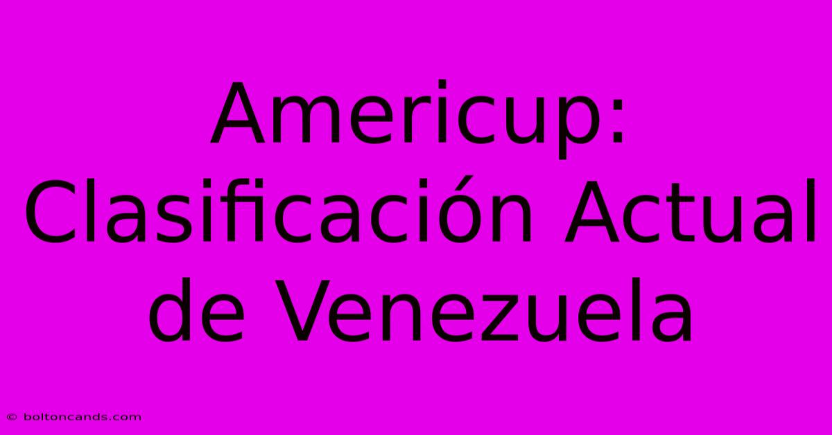 Americup: Clasificación Actual De Venezuela