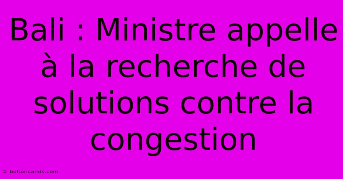 Bali : Ministre Appelle À La Recherche De Solutions Contre La Congestion