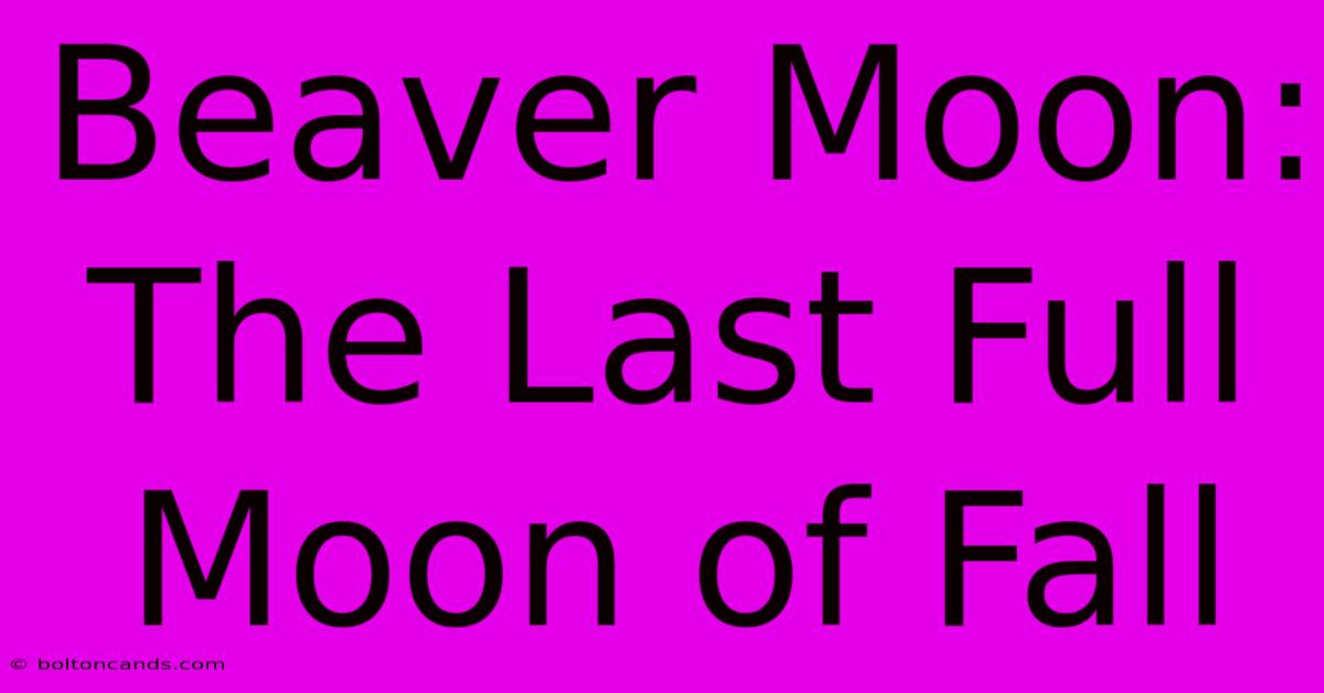 Beaver Moon: The Last Full Moon Of Fall