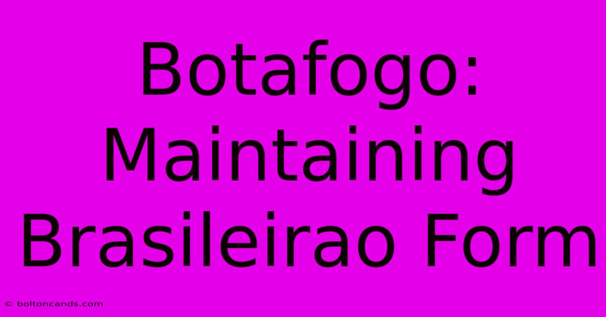 Botafogo: Maintaining Brasileirao Form