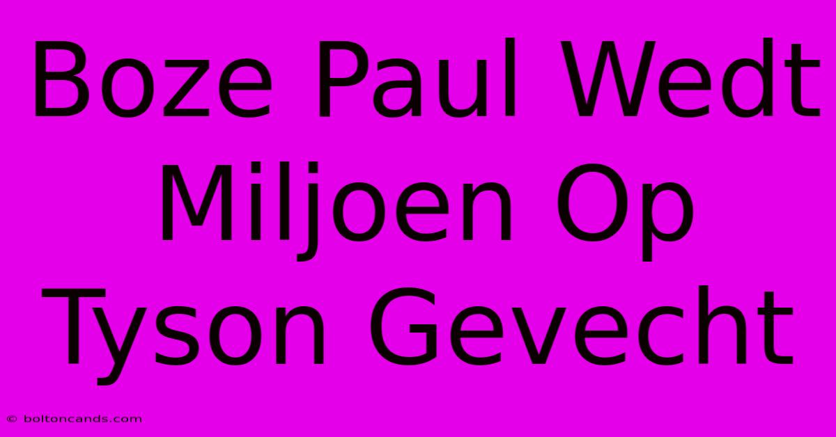 Boze Paul Wedt Miljoen Op Tyson Gevecht