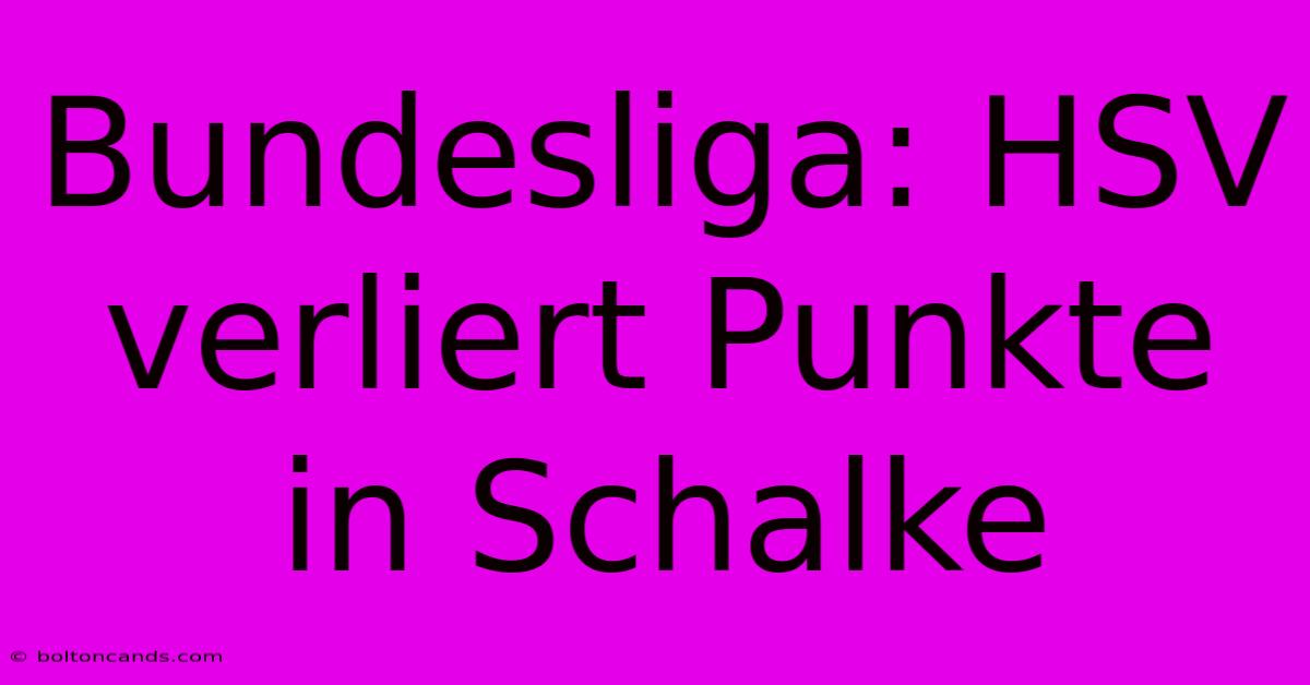 Bundesliga: HSV Verliert Punkte In Schalke