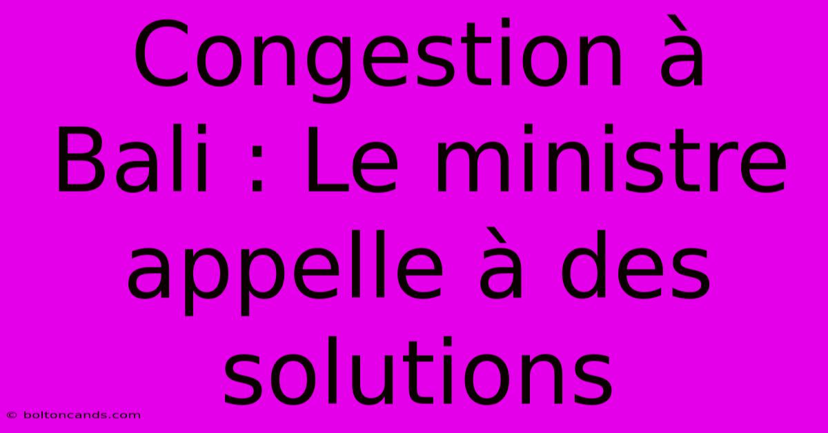 Congestion À Bali : Le Ministre Appelle À Des Solutions