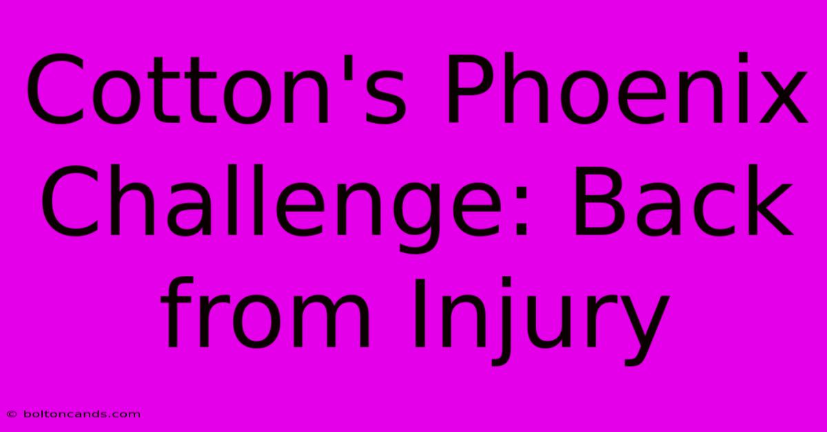 Cotton's Phoenix Challenge: Back From Injury 