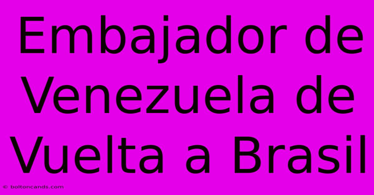 Embajador De Venezuela De Vuelta A Brasil