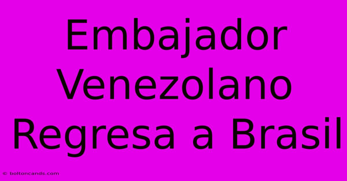 Embajador Venezolano Regresa A Brasil 