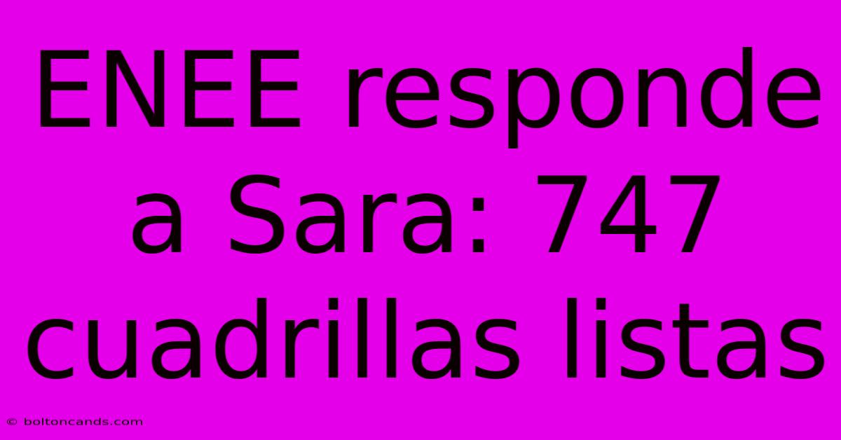 ENEE Responde A Sara: 747 Cuadrillas Listas