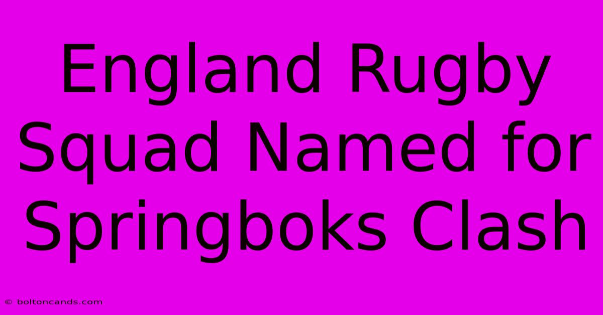 England Rugby Squad Named For Springboks Clash