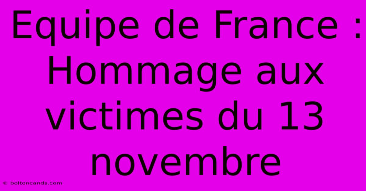 Equipe De France : Hommage Aux Victimes Du 13 Novembre 