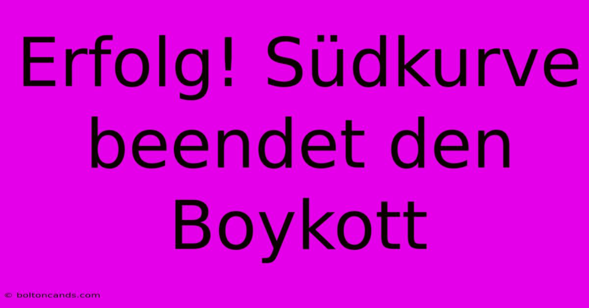 Erfolg! Südkurve Beendet Den Boykott