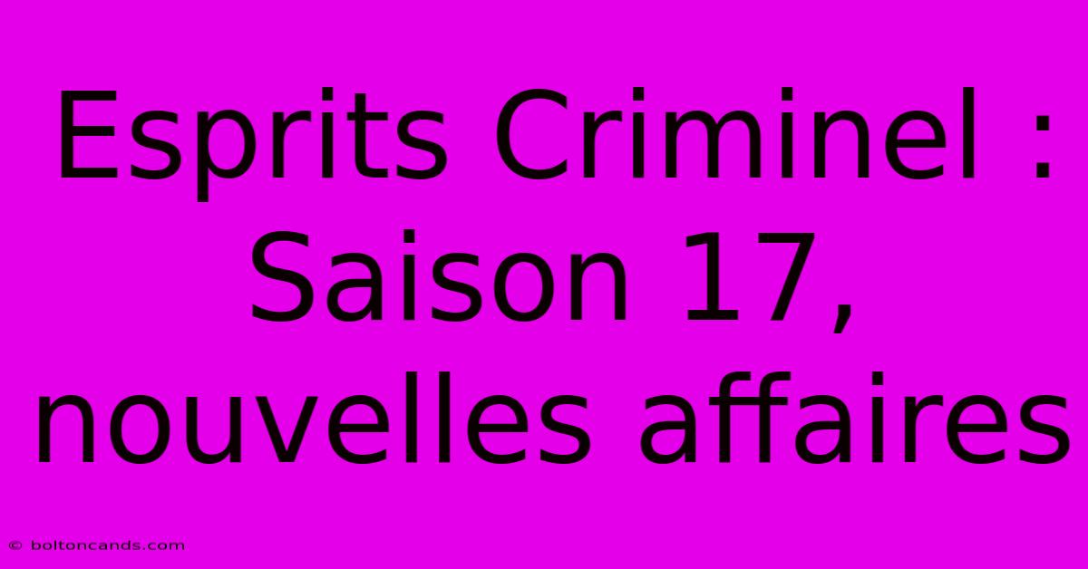 Esprits Criminel : Saison 17, Nouvelles Affaires