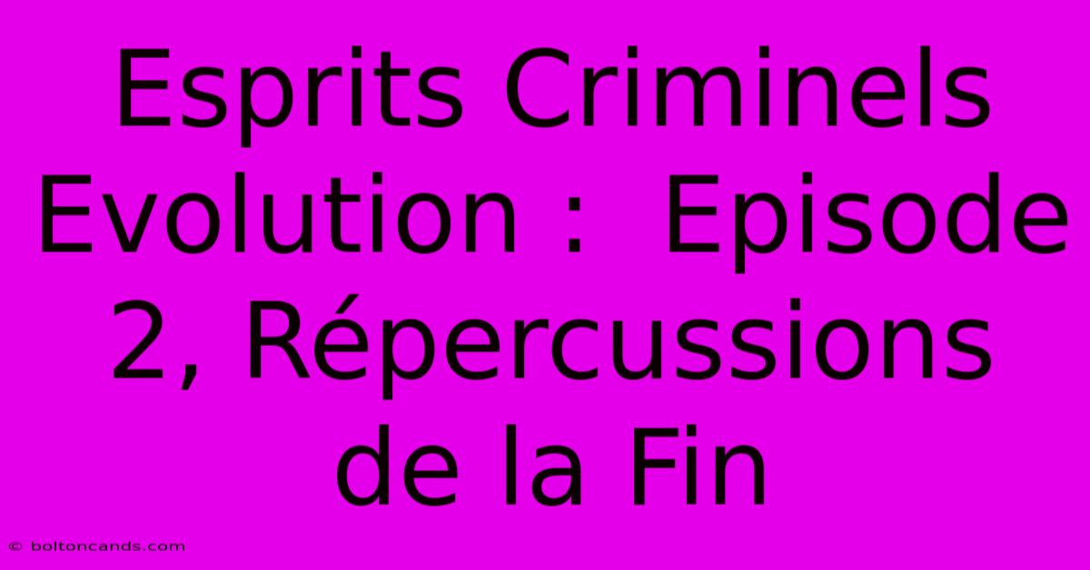 Esprits Criminels Evolution :  Episode 2, Répercussions De La Fin 