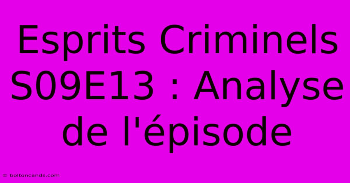 Esprits Criminels S09E13 : Analyse De L'épisode 