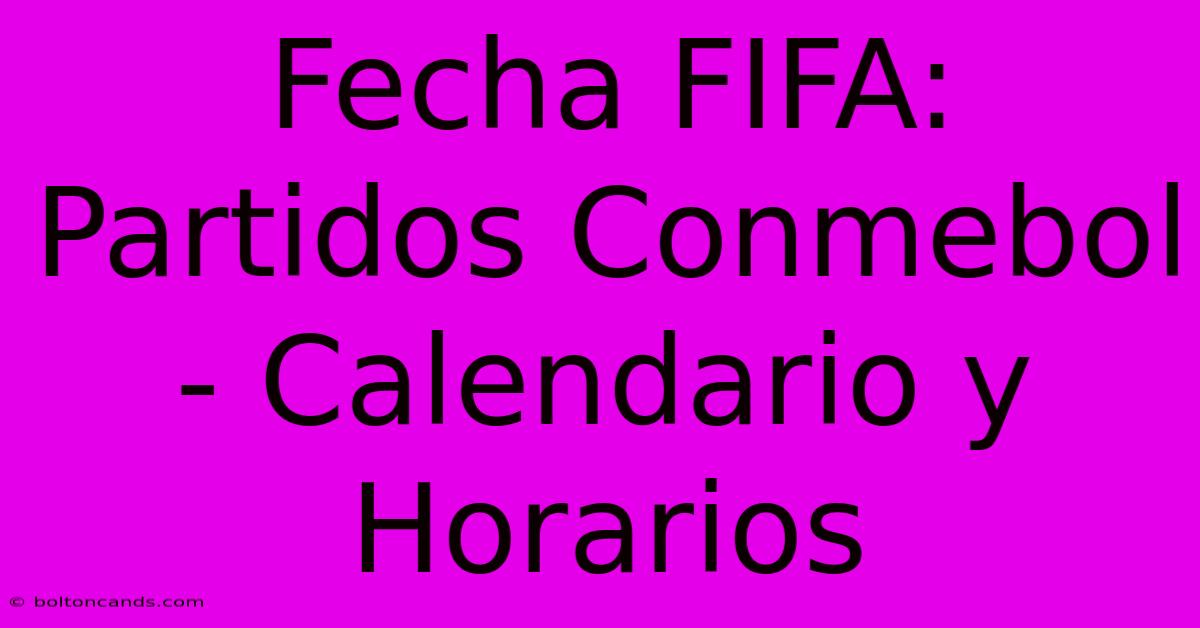 Fecha FIFA: Partidos Conmebol - Calendario Y Horarios