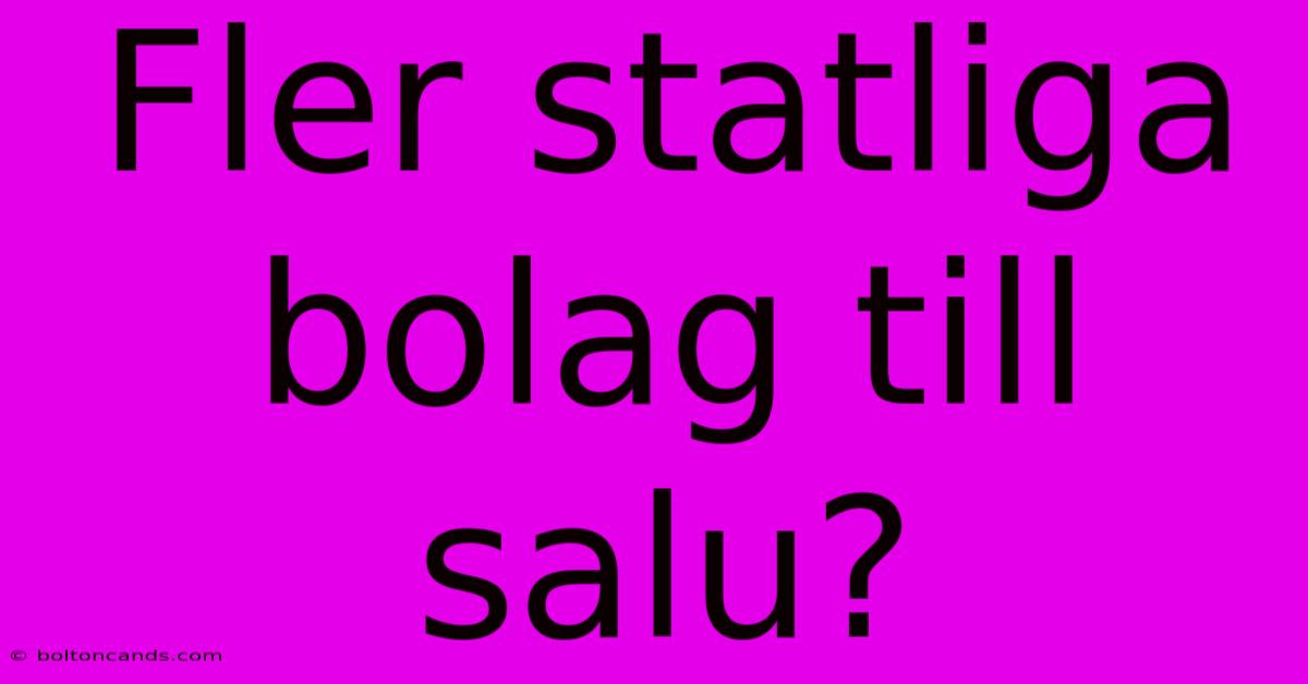 Fler Statliga Bolag Till Salu?