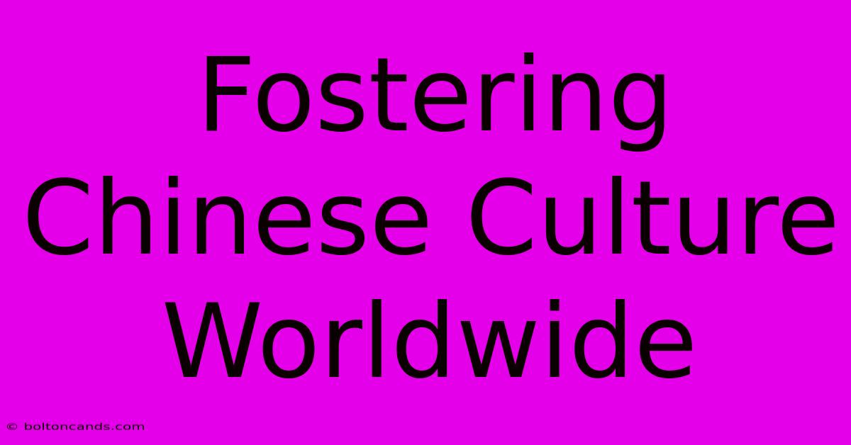 Fostering Chinese Culture Worldwide 