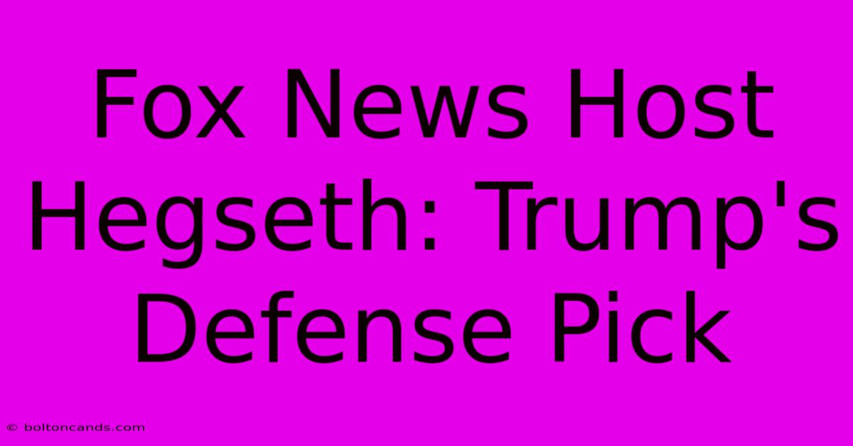 Fox News Host Hegseth: Trump's Defense Pick