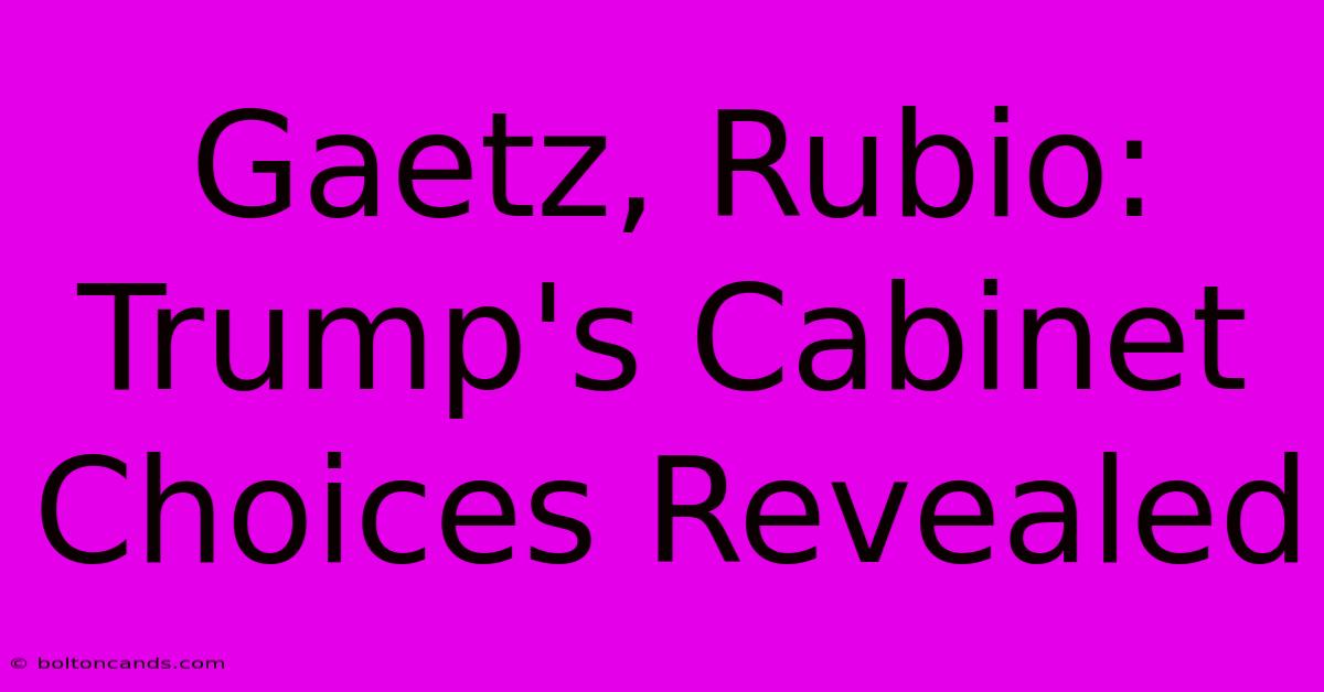 Gaetz, Rubio: Trump's Cabinet Choices Revealed