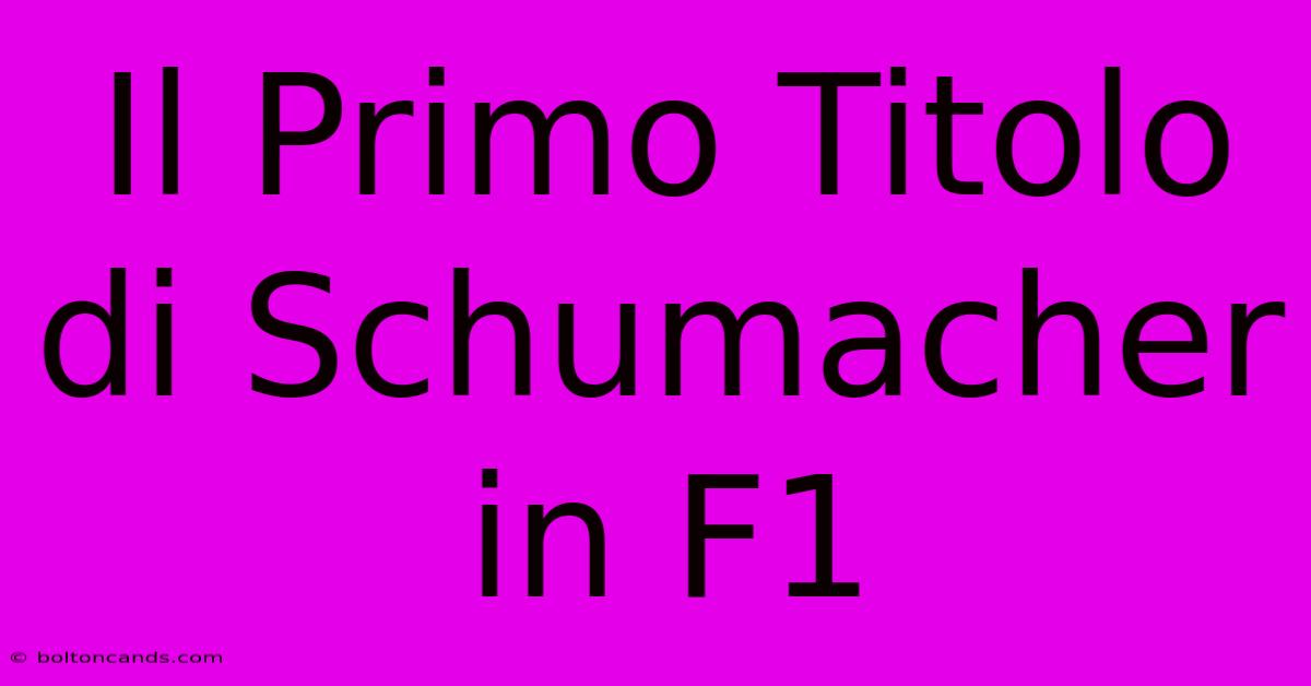 Il Primo Titolo Di Schumacher In F1