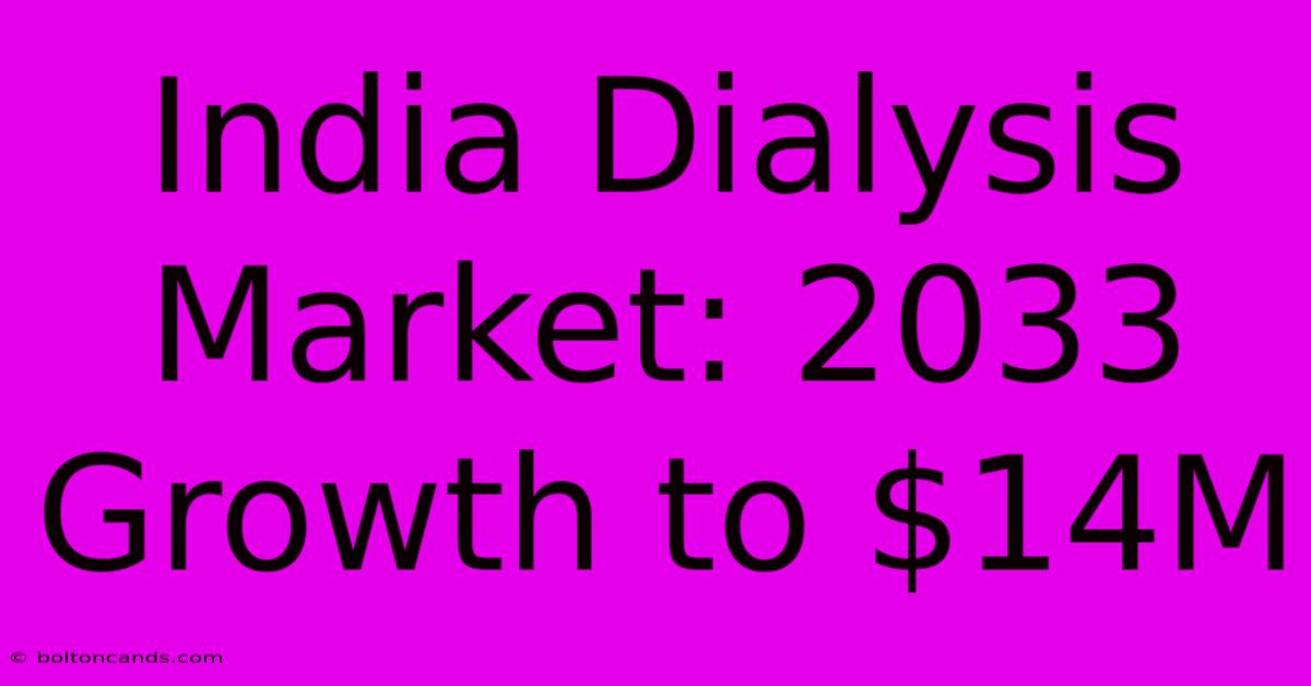 India Dialysis Market: 2033 Growth To $14M