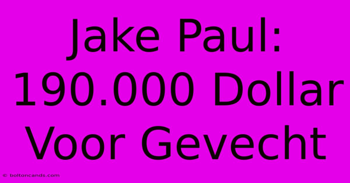 Jake Paul: 190.000 Dollar Voor Gevecht