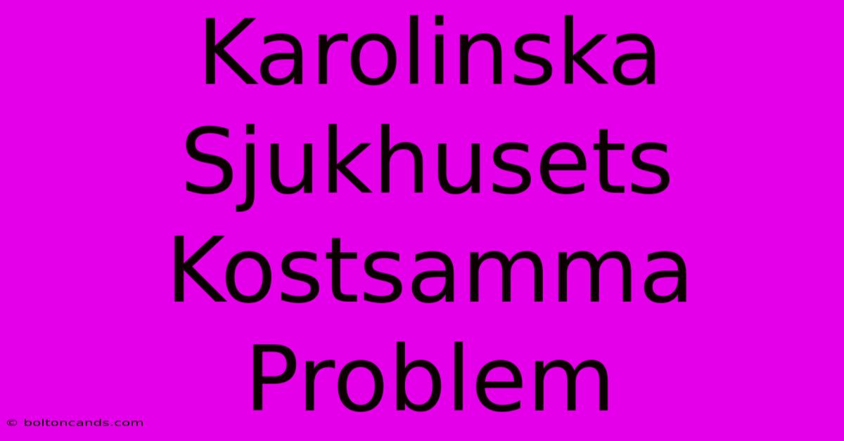 Karolinska Sjukhusets Kostsamma Problem