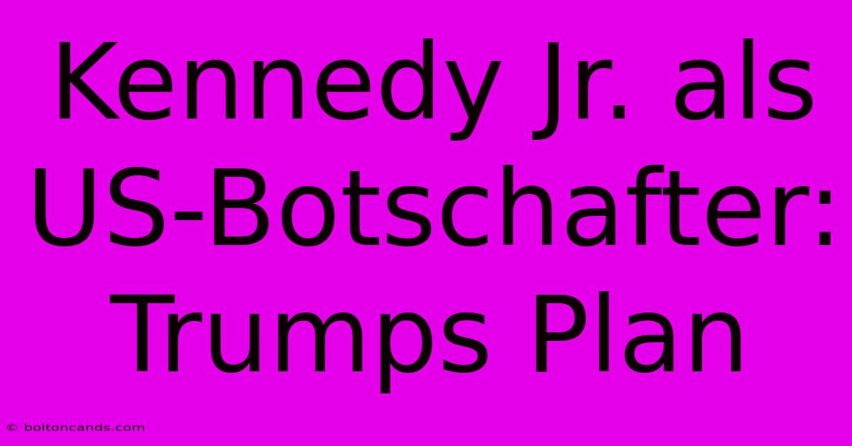 Kennedy Jr. Als US-Botschafter: Trumps Plan