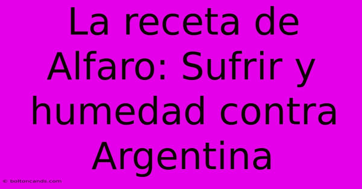 La Receta De Alfaro: Sufrir Y Humedad Contra Argentina