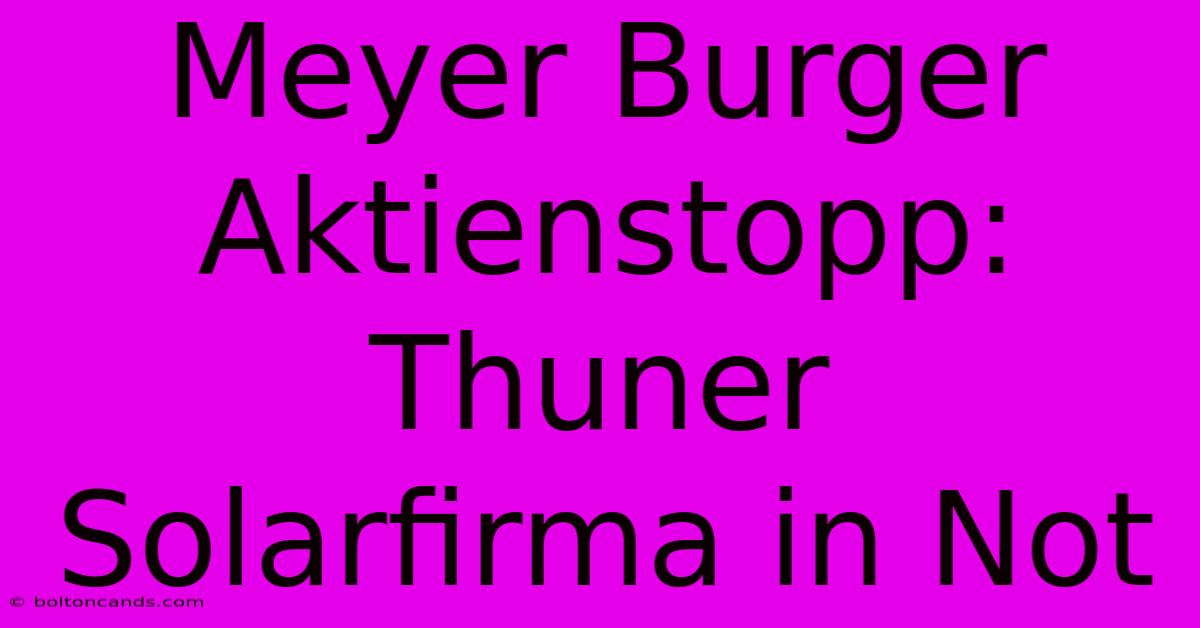 Meyer Burger Aktienstopp: Thuner Solarfirma In Not