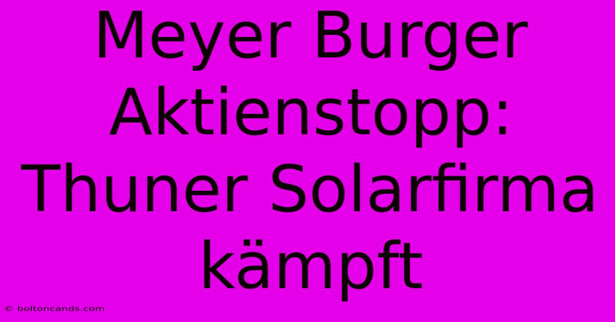 Meyer Burger Aktienstopp: Thuner Solarfirma Kämpft