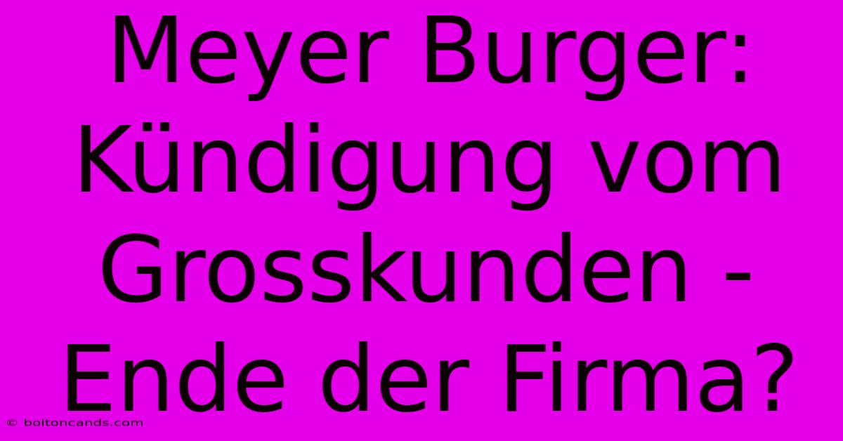 Meyer Burger: Kündigung Vom Grosskunden - Ende Der Firma?