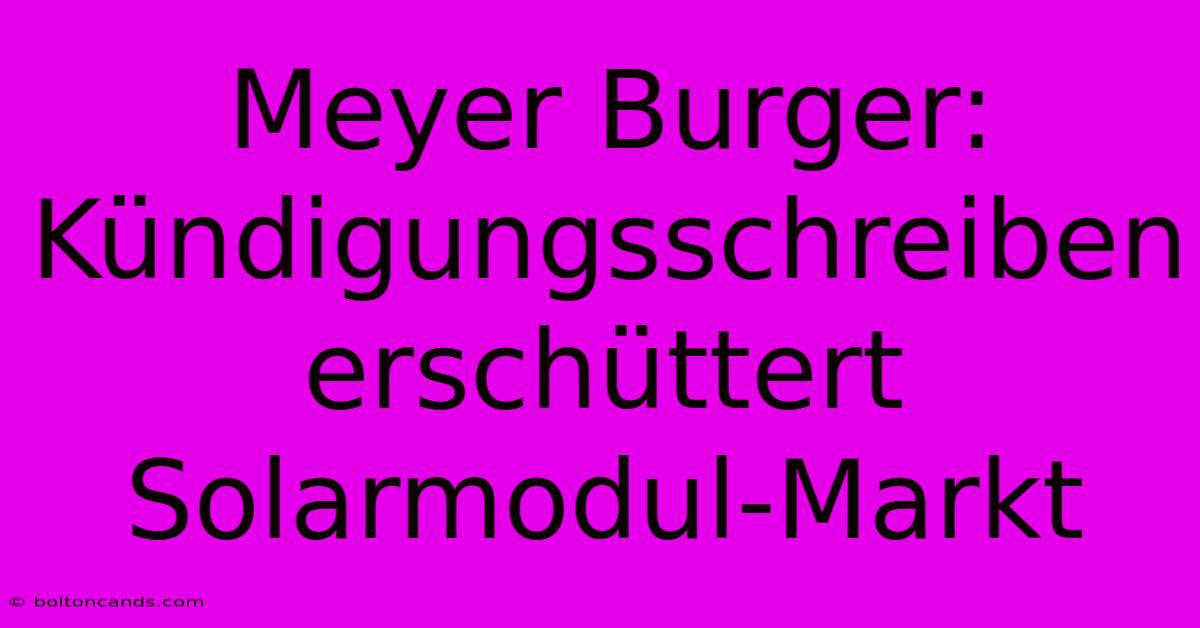 Meyer Burger: Kündigungsschreiben Erschüttert Solarmodul-Markt 