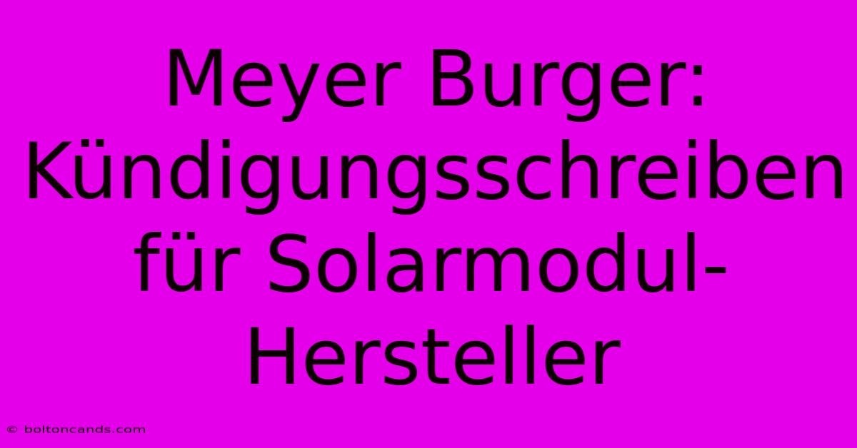 Meyer Burger: Kündigungsschreiben Für Solarmodul-Hersteller