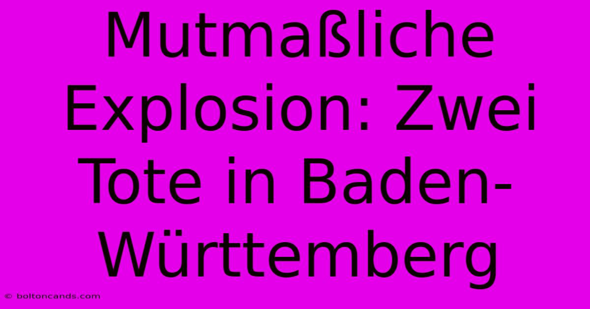 Mutmaßliche Explosion: Zwei Tote In Baden-Württemberg