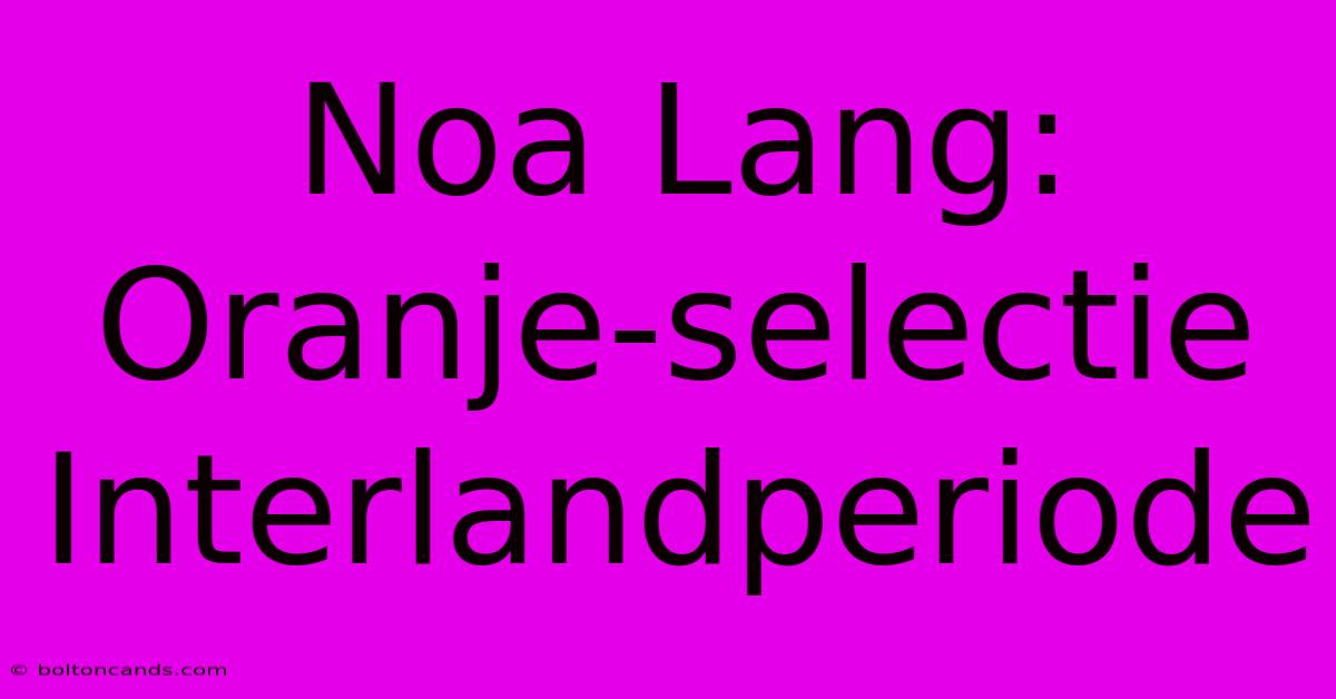 Noa Lang: Oranje-selectie Interlandperiode