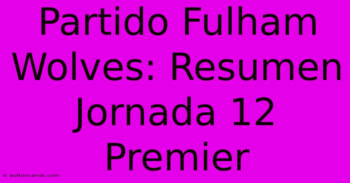 Partido Fulham Wolves: Resumen Jornada 12 Premier