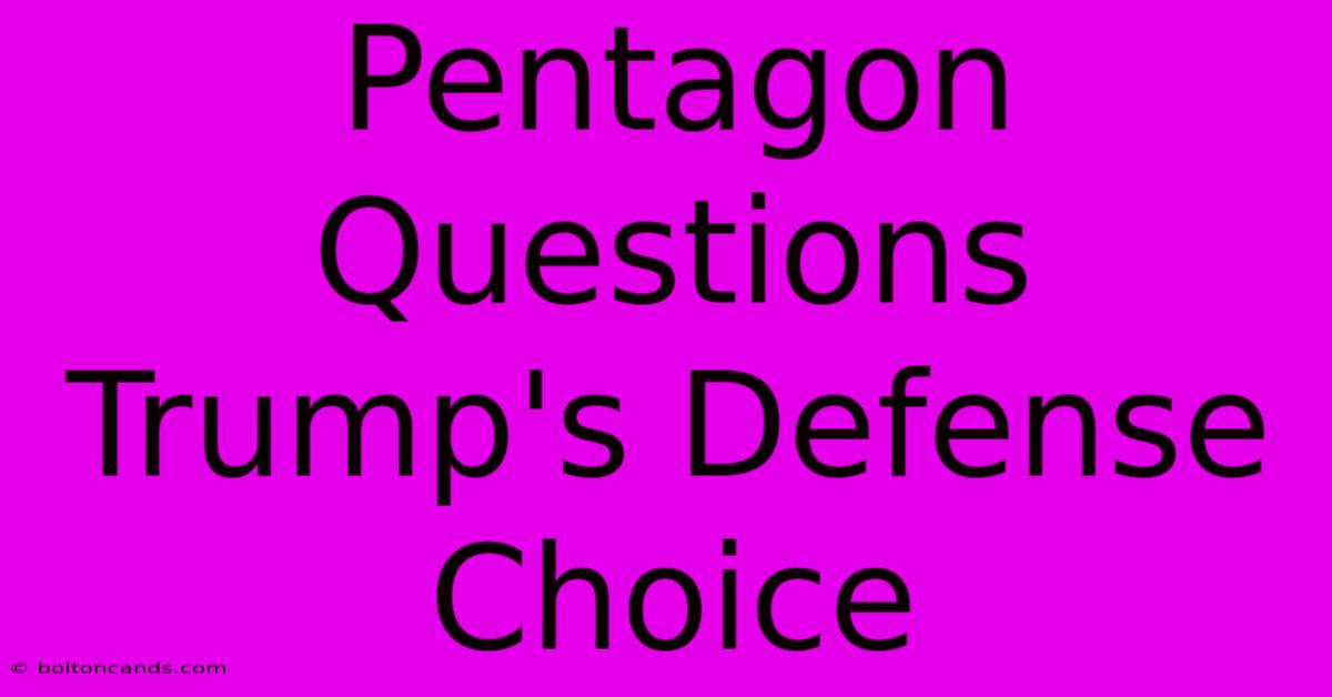 Pentagon Questions Trump's Defense Choice