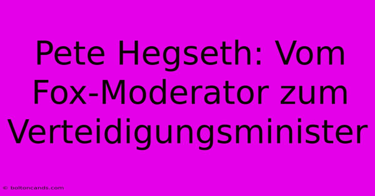 Pete Hegseth: Vom Fox-Moderator Zum Verteidigungsminister