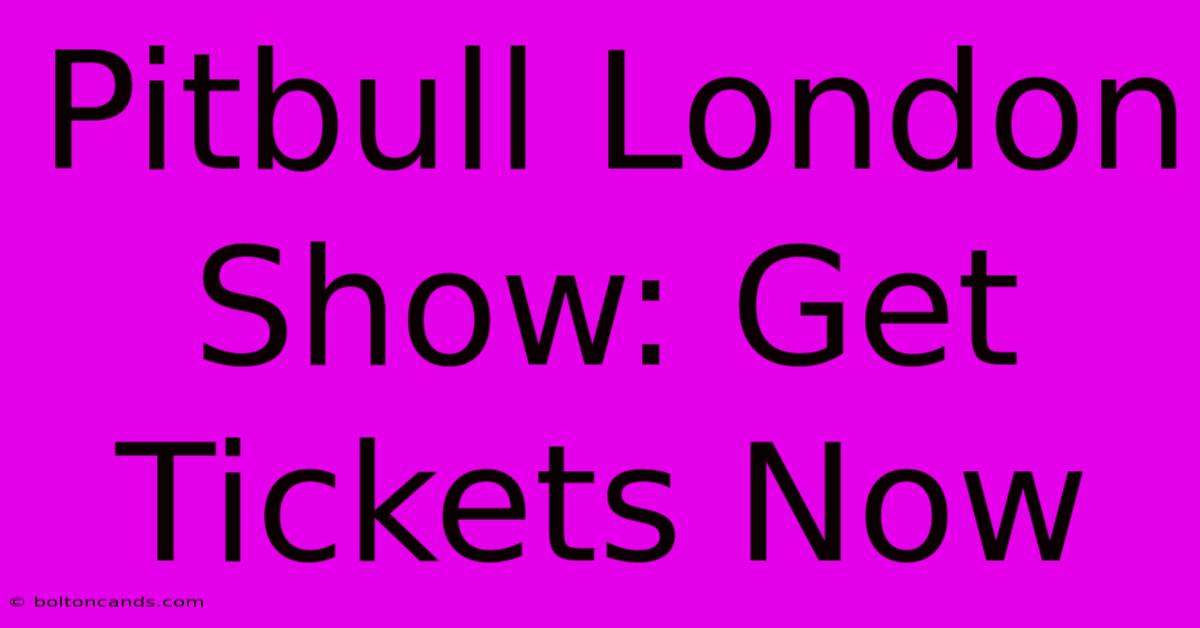 Pitbull London Show: Get Tickets Now