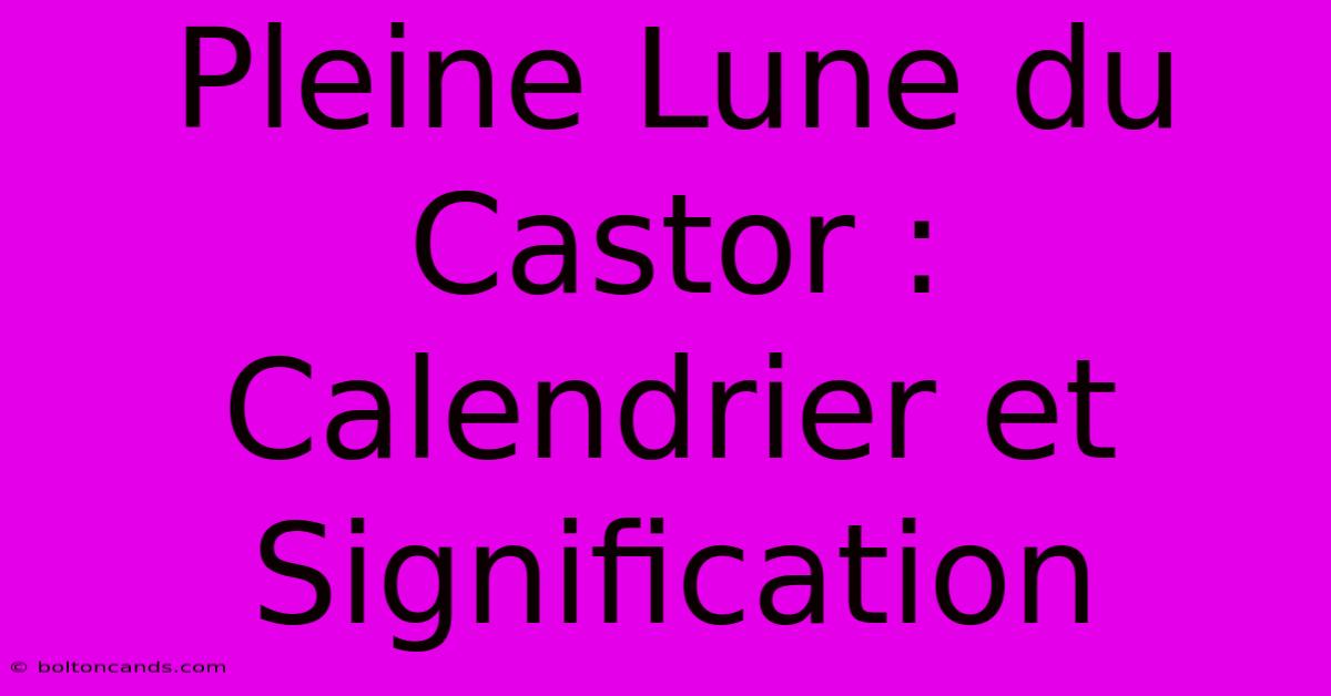 Pleine Lune Du Castor :  Calendrier Et Signification 