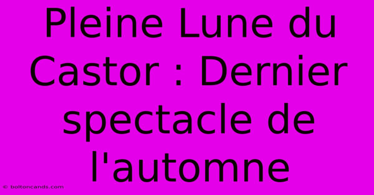 Pleine Lune Du Castor : Dernier Spectacle De L'automne