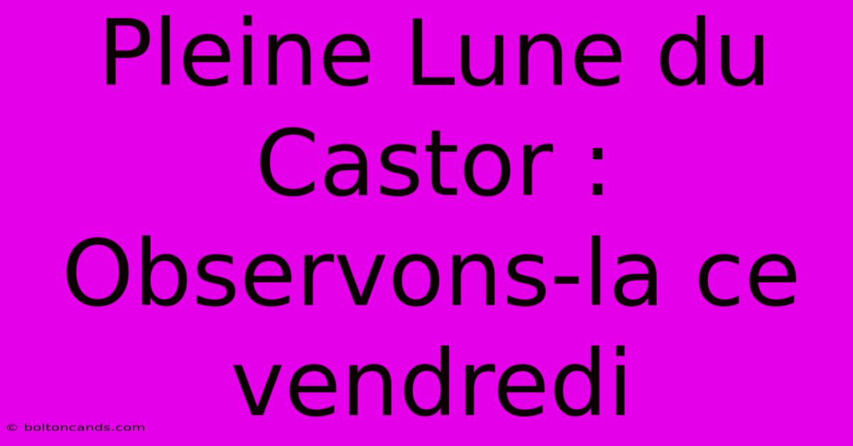 Pleine Lune Du Castor : Observons-la Ce Vendredi