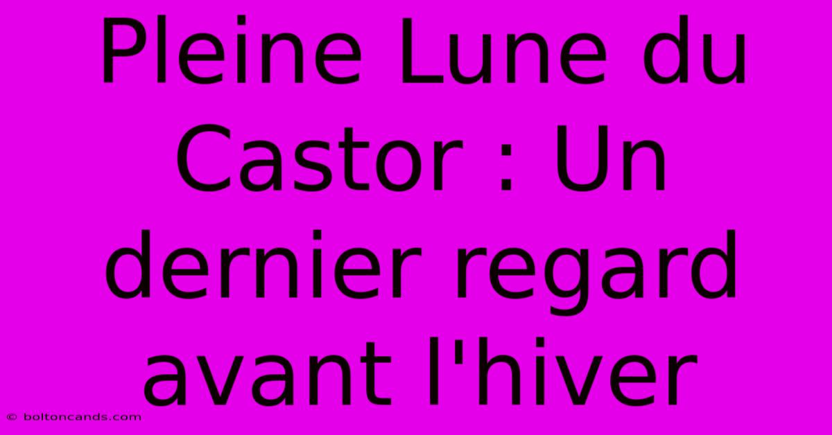 Pleine Lune Du Castor : Un Dernier Regard Avant L'hiver 